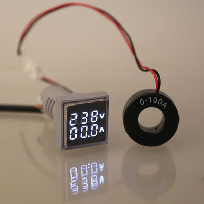 Négyzet alakú LED digitális feszültségmérő ampermérő 22 mm-es jelzőfények feszültség feszültség amper árammérő kijelző ellenőrző teszter AC 60-500V méréssel