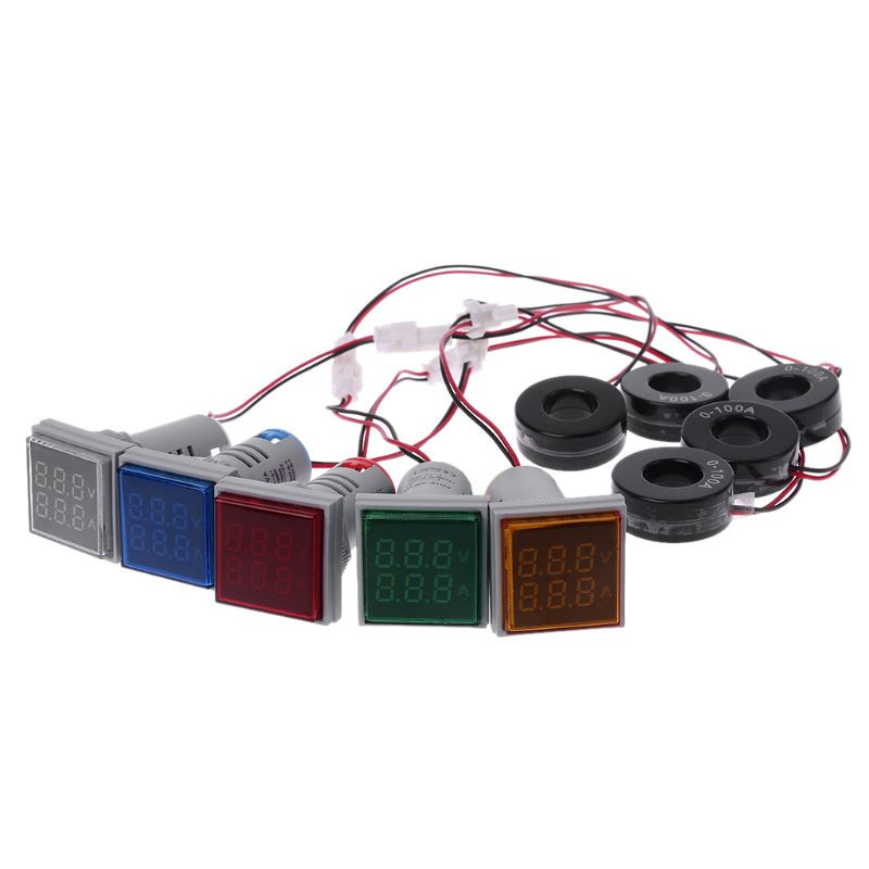 Ruudukujuline LED digitaalne voltmeeter Ampermeeter 22 mm signaaltuled Volt pinge Amper Voolumõõturi indikaator Tester AC 60-500V mõõtmine