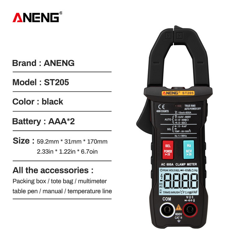 Mini digitaalne klambrimõõtur True RMS pinge takistuse mahtuvuse multimeetri temperatuuri automaatse ulatuse elektriarvesti tester