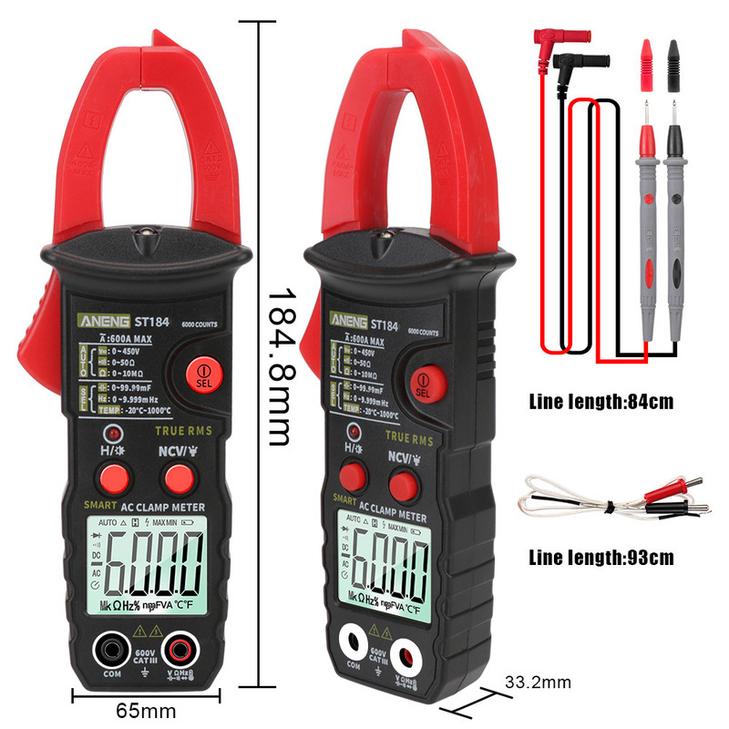 Digitaalne klambrimõõtur True RMS professionaalne multimeeter pingemõõtur Ohm Hz tester ST184 6000 loendab vahelduv- ja alalispinge tester