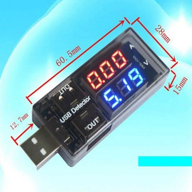 Θύρα USB Ανιχνευτής τάσης ρεύματος μετρητής κινητής τράπεζας βολτόμετρου Αμπερόμετρο δύο θηλυκών