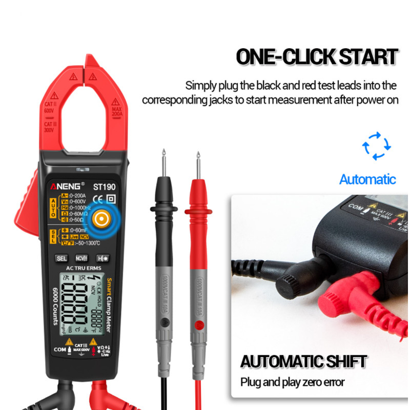 ANENG ST190 multimeeter LCD digitaalne automaatne vooluklambermõõtur alalisvoolu vahelduvvoolu ampermeeter pinge voltmeeter ohmmeetri takistustemperatuur