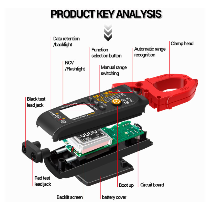 ANENG ST190 multimeeter LCD digitaalne automaatne vooluklambermõõtur alalisvoolu vahelduvvoolu ampermeeter pinge voltmeeter ohmmeetri takistustemperatuur