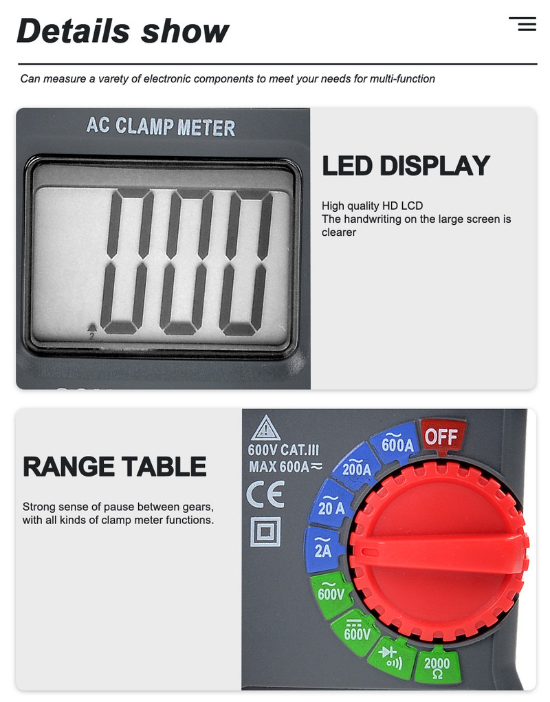 QHTITEC WX526 AC DC digitaalse klambrimõõturi multimeeter Pinza Amperimetrica True RMS suure täpsusega mahtuvusega NCV Ohm Hz tester