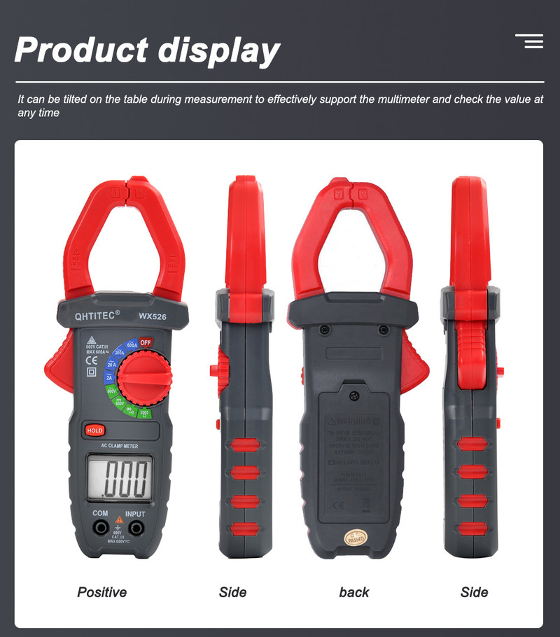QHTITEC WX526 AC DC digitaalse klambrimõõturi multimeeter Pinza Amperimetrica True RMS suure täpsusega mahtuvusega NCV Ohm Hz tester