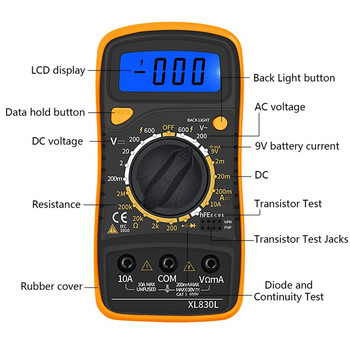 Цифров мултицет Волтметър Тестер Мултиметър Подсветка LCD инструмент за измерване Електронен тестов уред с тестова сонда