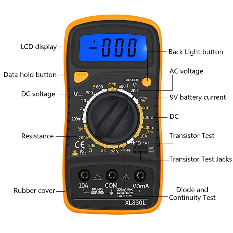 Ψηφιακό πολύμετρο βολτόμετρο ελεγκτή πολλαπλών μετρητών οπίσθιου φωτισμού LCD εργαλείο μέτρησης Ηλεκτρονικός μετρητής δοκιμής με δοκιμαστικό αισθητήρα