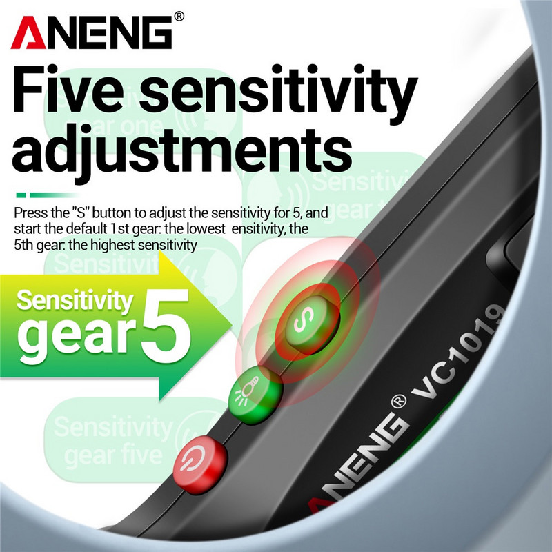 ANENG VC1019 DC kintamosios srovės tikrinimo rašiklio balso transliacijos įtampos detektorius 12–1000 V voltų srovės nekontaktinio rašiklio elektrinio testerio matuoklio įrankiai