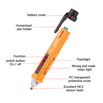 Цифрови детектори за AC/DC напрежение Интелигентен безконтактен тестер Писалка Измервател 12-1000V ток електрически сензор Тест молив с батерия