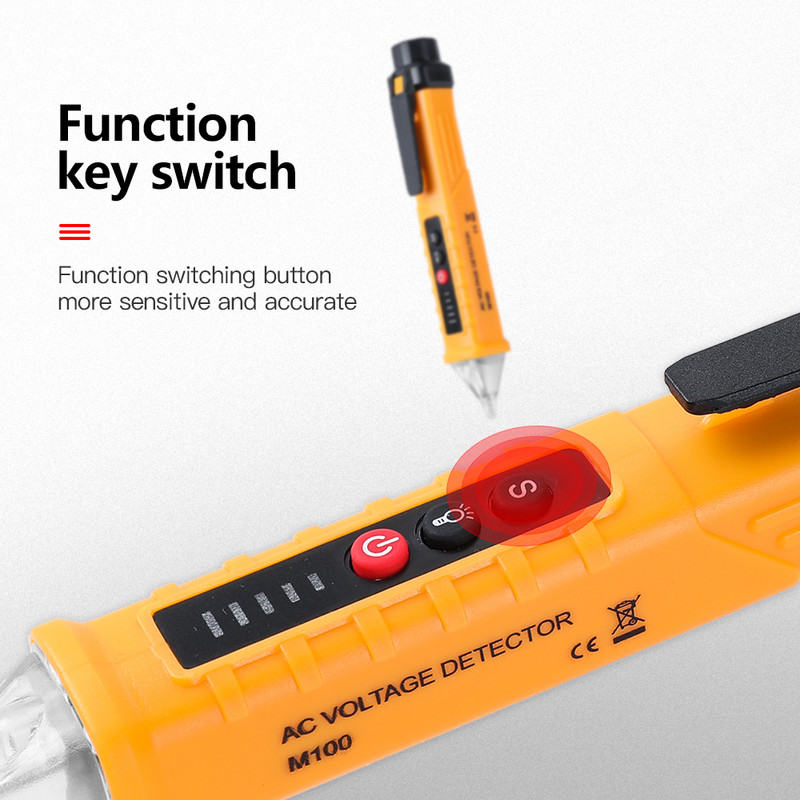 Цифрови детектори за AC/DC напрежение Интелигентен безконтактен тестер Писалка Измервател 12-1000V ток електрически сензор Тест молив с батерия