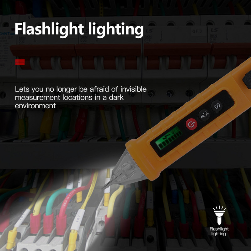 Цифрови детектори за AC/DC напрежение Интелигентен безконтактен тестер Писалка Измервател 12-1000V ток електрически сензор Тест молив с батерия