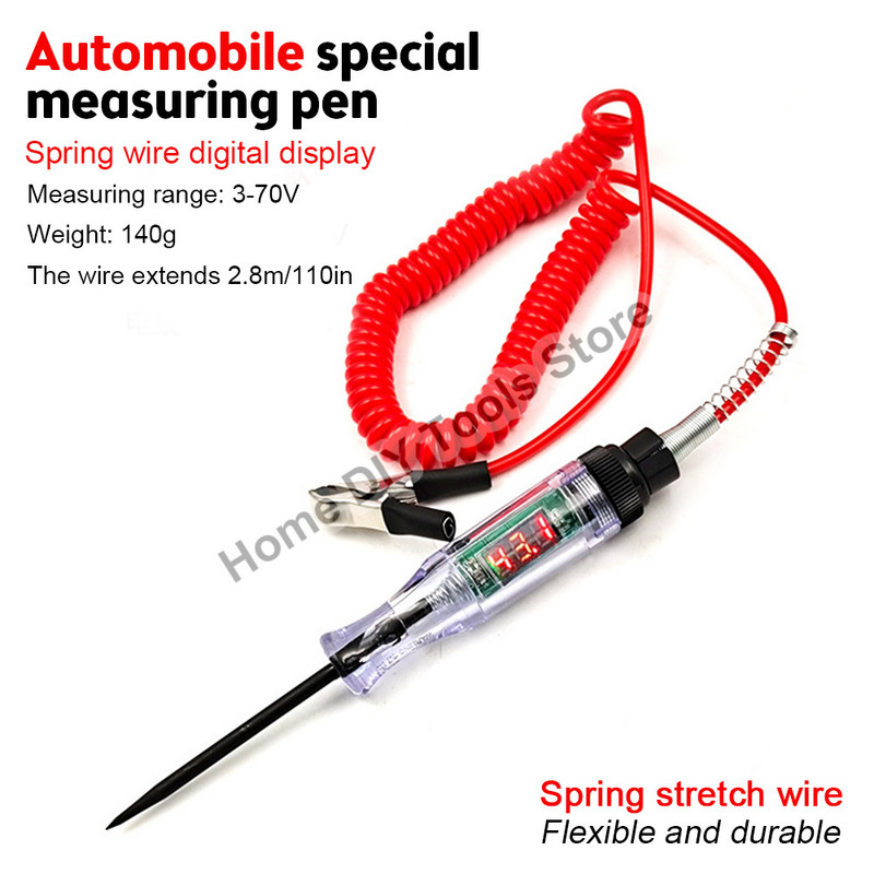 3-70V autós teherautó feszültség áramkör tesztelő digitális kijelző hosszú szonda toll villanykörte gépjármű diagnosztikai eszközök autójavítás