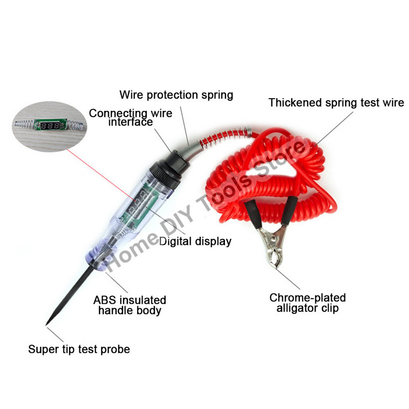 3-70V autós teherautó feszültség áramkör tesztelő digitális kijelző hosszú szonda toll villanykörte gépjármű diagnosztikai eszközök autójavítás