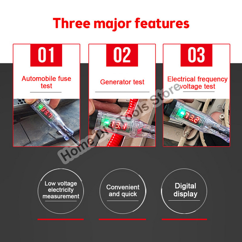 3-70V autós teherautó feszültség áramkör tesztelő digitális kijelző hosszú szonda toll villanykörte gépjármű diagnosztikai eszközök autójavítás