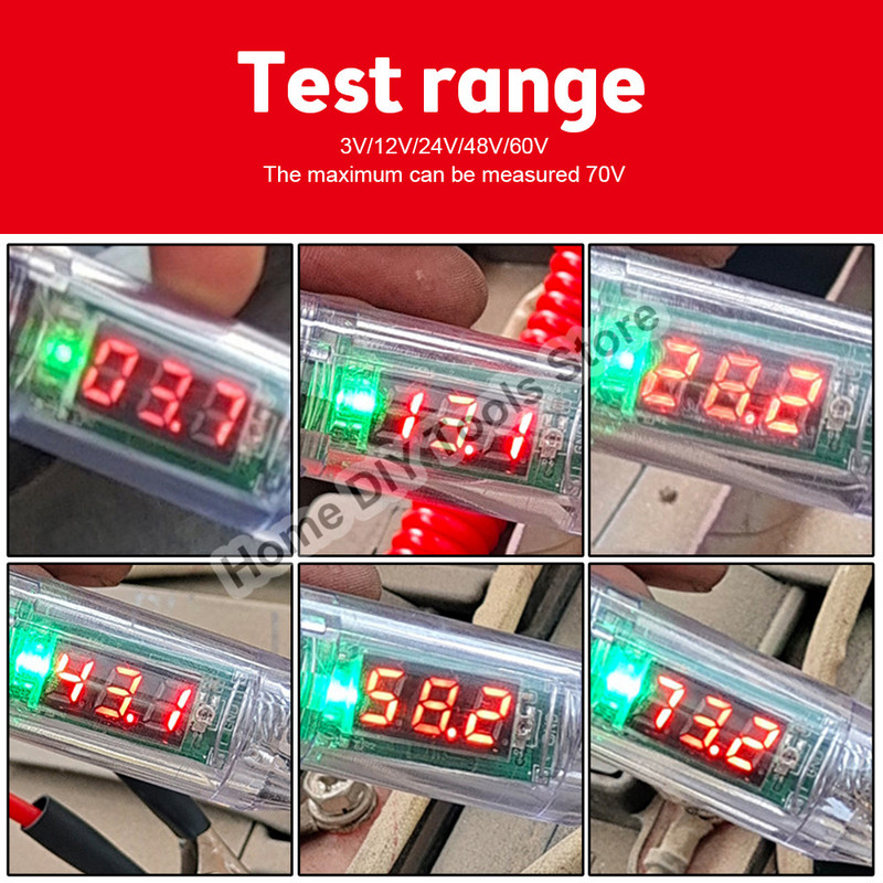 3-70V autós teherautó feszültség áramkör tesztelő digitális kijelző hosszú szonda toll villanykörte gépjármű diagnosztikai eszközök autójavítás