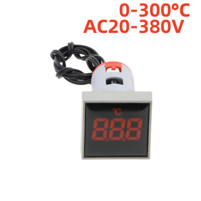 Mini LED Ένδειξη 22mm Τετράγωνη Ψηφιακή Οθόνη Θερμόμετρο 0-300 μοίρες Τάση AC20-380V Καλώδιο αισθητήρα ανίχνευσης θερμοκρασίας