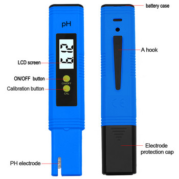 PH метър 0,01 PH Високопрецизен тестер за качество на водата с диапазон на измерване PH Тест писалка, подходяща за аквариум с плувен басейн