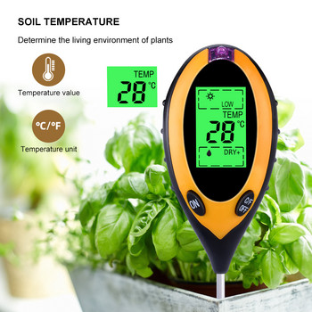 Yieryi Digital 4 σε 1 Έδαφος PH Meter Έλεγχος θερμοκρασίας ηλιακού φωτός για κηπουρικά φυτά που εκτρέφονται με Blacklight