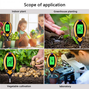 4 σε 1 με μετρητή ph εδάφους Blacklight για φυτά κηπουρικής Καλλιέργεια κιτ εδαφικής δοκιμής φυτών Οθόνη LCD Ψηφιακή οθόνη