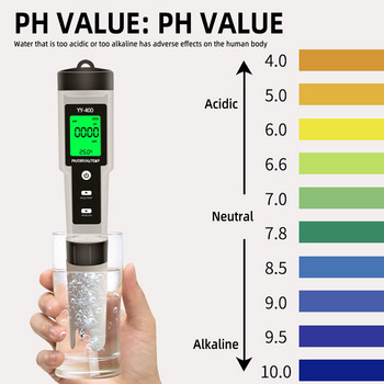 4 в 1 H2/PH/ORP/TEMP метър LCD подсветка Цифров монитор за качество на водата Тестер PH метър за басейни, питейна вода, аквариуми