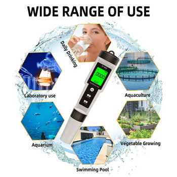 4 в 1 H2/PH/ORP/TEMP метър LCD подсветка Цифров монитор за качество на водата Тестер PH метър за басейни, питейна вода, аквариуми