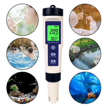 Ψηφιακός ανιχνευτής ποιότητας νερού θερμοκρασίας 5 σε 1 PH/TDS/EC/SALT/TEMP Εργαλείο μέτρησης καθαρότητας μετρητή πλούσιου σε υδρογόνο για ενυδρείο πισινών