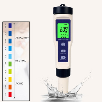 Ψηφιακός ανιχνευτής ποιότητας νερού θερμοκρασίας 5 σε 1 PH/TDS/EC/SALT/TEMP Εργαλείο μέτρησης καθαρότητας μετρητή πλούσιου σε υδρογόνο για ενυδρείο πισινών