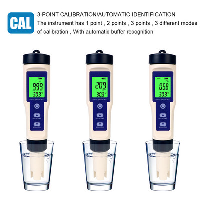 5 u 1 PH/TDS/EC/SALT/TEMP Digitalni detektor kvalitete vode Temperatura Mjerač vode bogat Alat za mjerenje čistoće za bazene Akvarij