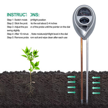 3 в 1 pH-метър на почвата Слънчева светлина PH-тестер Киселинност на растенията Влажност PH монитор Детектор Градински цветя Сензор за измерване на влажност на почвата