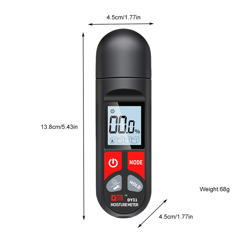 Цифров измервател на влага в дърво, тестер за влажност на хартия с LCD дисплей, преносим стенен влагомер, детектор за влага в дървен материал 0-99,9%