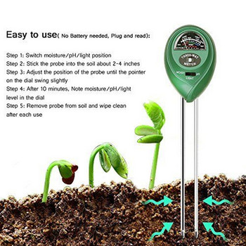 3в1 PH-метър на почвата Тестер за слънчева светлина Градински цветя Сензор за влажност на почвата Измервател на растения Киселинност Монитор за влажност Детектор Инструмент