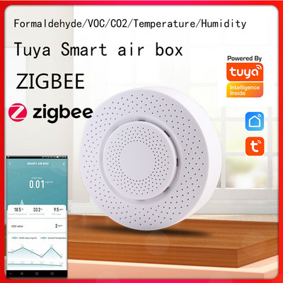 Tuya Wifi Smart Air Box kokybės monitorius CO2 jutiklio temperatūros drėgmės matuoklis VOC HCHO dujų detektorius automatikos signalizacijos detektorius