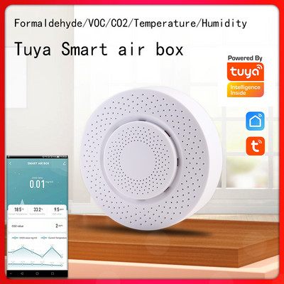 Tuya Wifi Smart Air Box kokybės monitorius CO2 jutiklio temperatūros drėgmės matuoklis VOC HCHO dujų detektorius automatikos signalizacijos detektorius