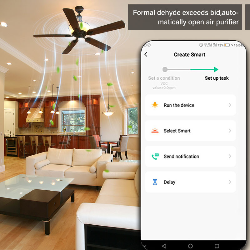 Tuya Wifi Smart Air Box kokybės monitorius CO2 jutiklio temperatūros drėgmės matuoklis VOC HCHO dujų detektorius automatikos signalizacijos detektorius