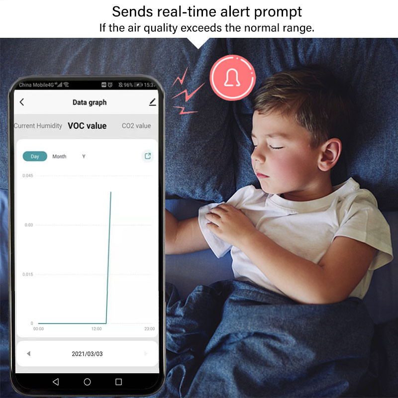 Tuya Wifi Smart Air Box kokybės monitorius CO2 jutiklio temperatūros drėgmės matuoklis VOC HCHO dujų detektorius automatikos signalizacijos detektorius