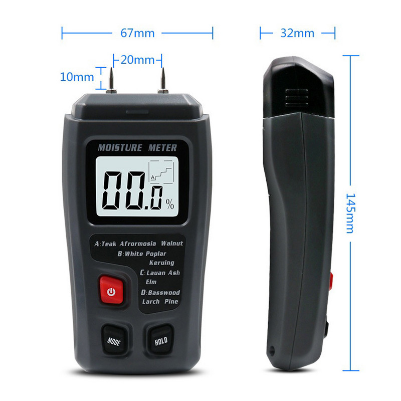 Digitaalne niiskustesti LCD-ekraan Puidu niiskuse mõõtmise tööriist Kaasaskantav puude tiheduse mõõtmine lehtpuidust põrandakatete jaoks Kapid mööbel