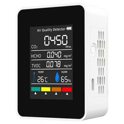 CO2 õhudetektor 5-ühes TVOC HCHO temperatuuri ja niiskuse analüüsi seade süsinikdioksiidi kvaliteedidetektor, kaasaskantav monitor