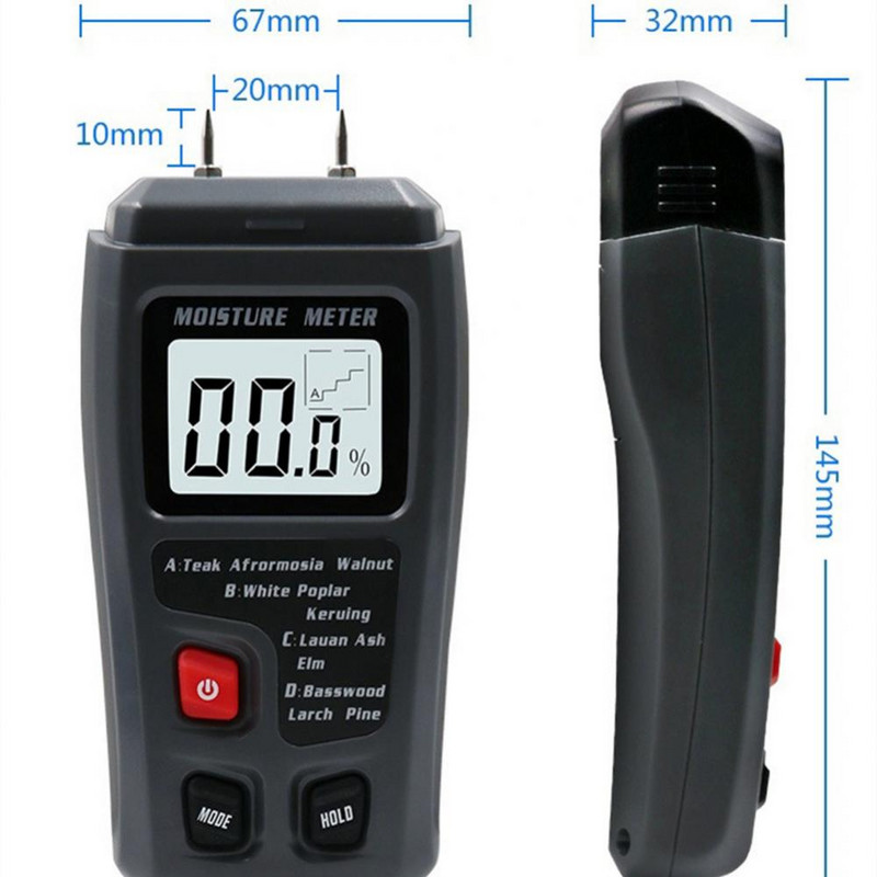 Nedvességmérő Digitális fa nedvességmérő EMT01 Professzionális 0~99,9%-os fa nedvességmérő Hordozható fa nedves LCD kijelző eszközök