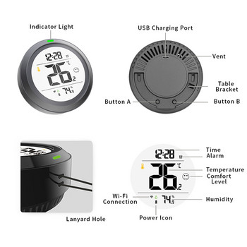 WiFi Graffiti Clock Компактен детектор за температура и влажност PT19DW Интелигентен електронен термохигрометър Домашен детектор