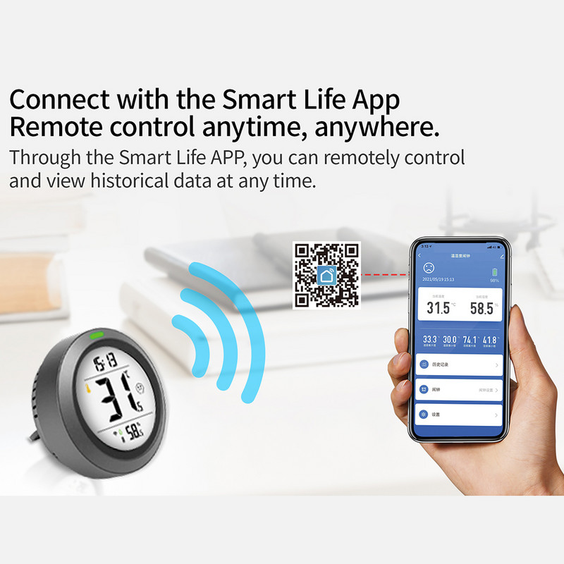WiFi Graffiti óra Kompakt hőmérséklet- és páratartalom-érzékelő PT19DW Intelligens elektronikus hő-higrométer otthoni érzékelő
