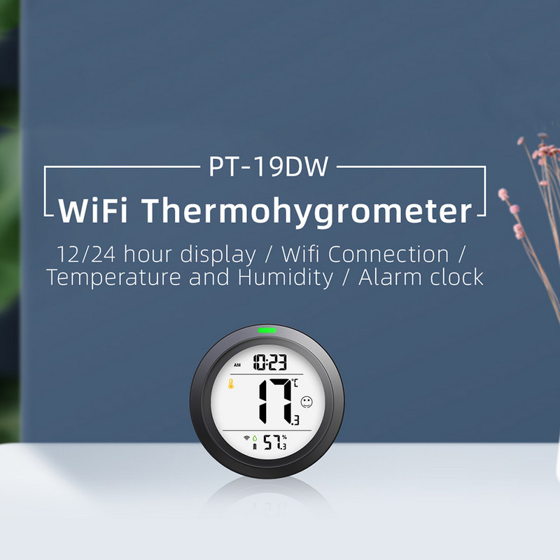 WiFi Graffiti óra Kompakt hőmérséklet- és páratartalom-érzékelő PT19DW Intelligens elektronikus hő-higrométer otthoni érzékelő