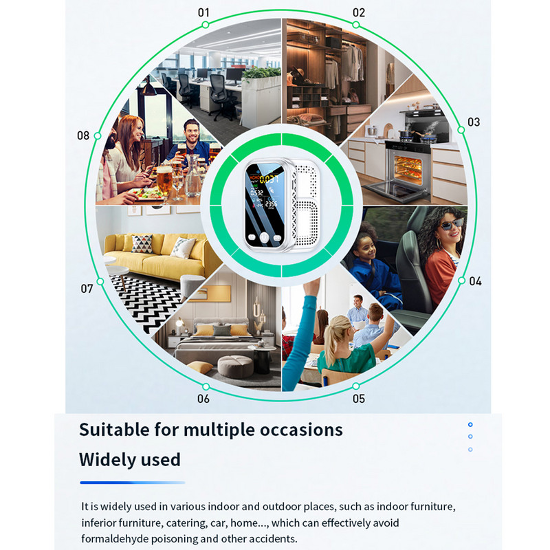Daugiafunkcis 5 in 1 CO2 matuoklis skaitmeninis temperatūros drėgmės matuoklis CO2 jutiklis TVOC HCHO CO2 PM2.5 detektorius oro kokybės monitorius