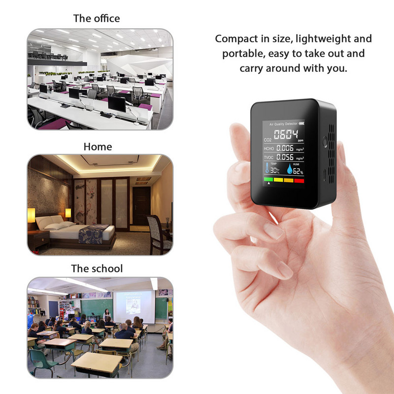 5in1 CO2 matuoklis Skaitmeninis CO2 jutiklis Temperatūros drėgmės testeris Oro kokybės monitorius CO2 detektorius Anglies dioksido TVOC HCHO detektorius