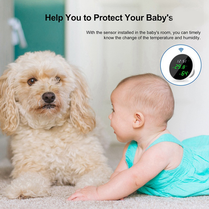 WiFi ruumitermomeeter Nutikas temperatuuriniiskuse monitor LED-taustvalgustusega ekraaniga