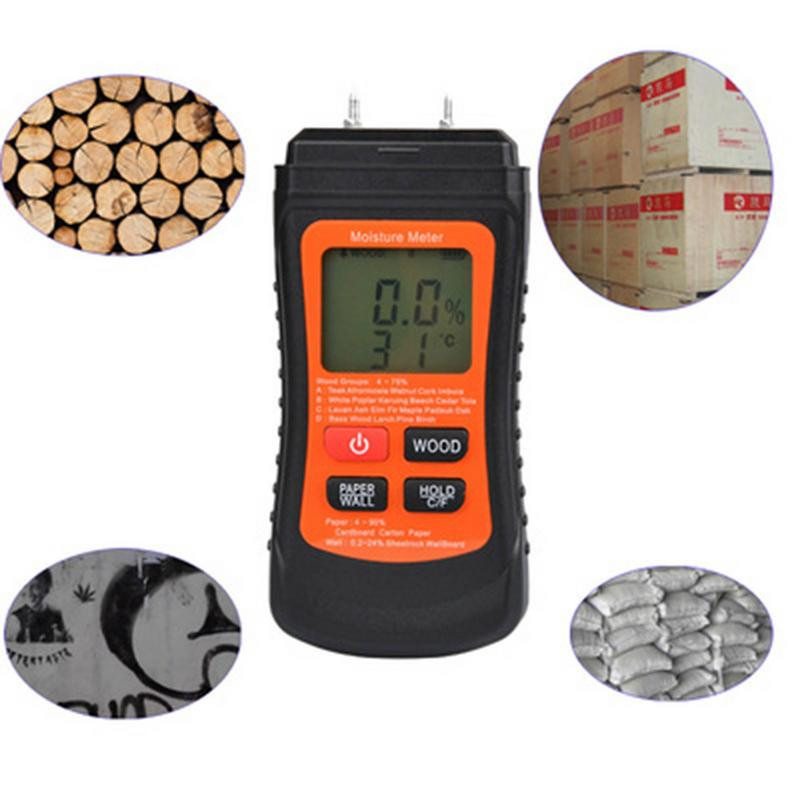 Két tűs típusú fa nedvességmérő 3 az 1-ben nedvességmérő műszer LCD kijelzővel, fa nedvességérzékelővel a pontos méréshez