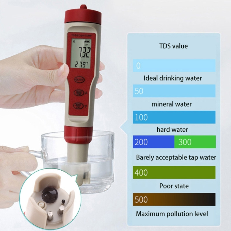 Ψηφιακός μετρητής PH 4 σε 1 με λειτουργία ATC PH/TDS/EC/Temp ±0,05 Ακρίβεια pH 0-14,0 Εύρος μέτρησης pH Φορητό