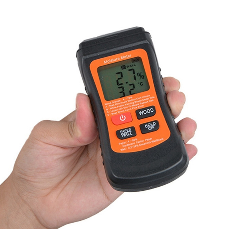 Actualizați umiditatea digitală a lemnului Tester de umiditate pentru hârtie cu doi pini Higrometru de perete Detector de umiditate pentru lemn