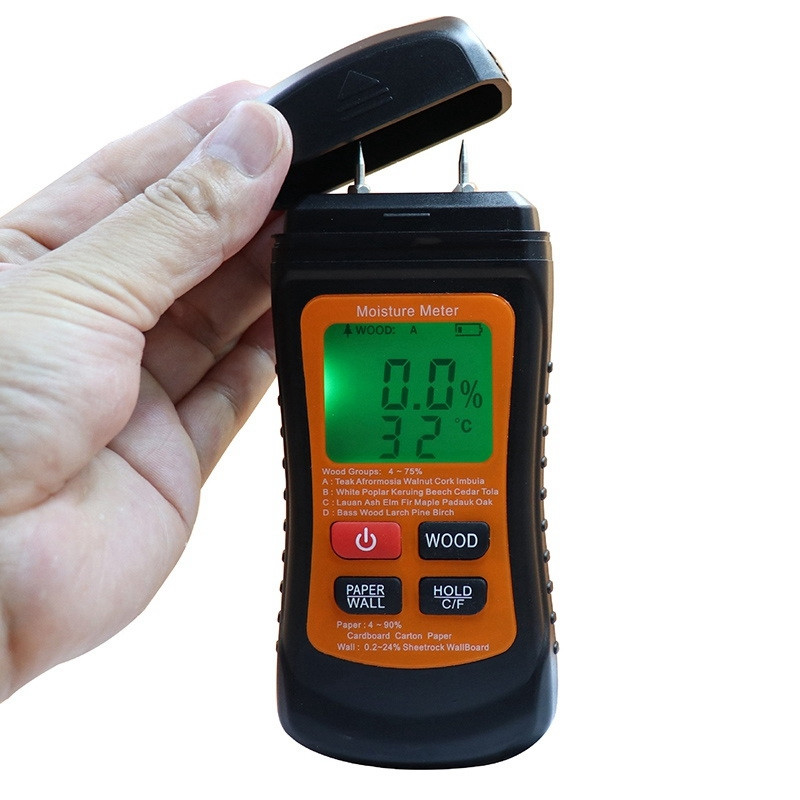 Actualizați umiditatea digitală a lemnului Tester de umiditate pentru hârtie cu doi pini Higrometru de perete Detector de umiditate pentru lemn