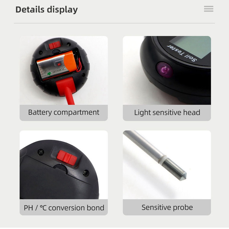 Ph Meter Εδάφους Υγρασία Ελαφρύ Θερμοκρασία Έλεγχος οξύτητας εδάφους Αισθητήρας υγρασίας 5 σε 1 για φυτά Λουλούδια Εργαλείο κήπου