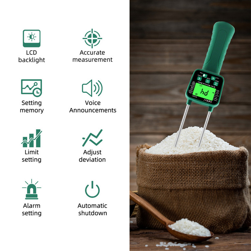 Digitaalne teravilja niiskusemõõtur YY-1011 hügromeeter koos mõõtesondiga maisi nisu riisi oa maapähkli sorgo niiskuse testeri jaoks